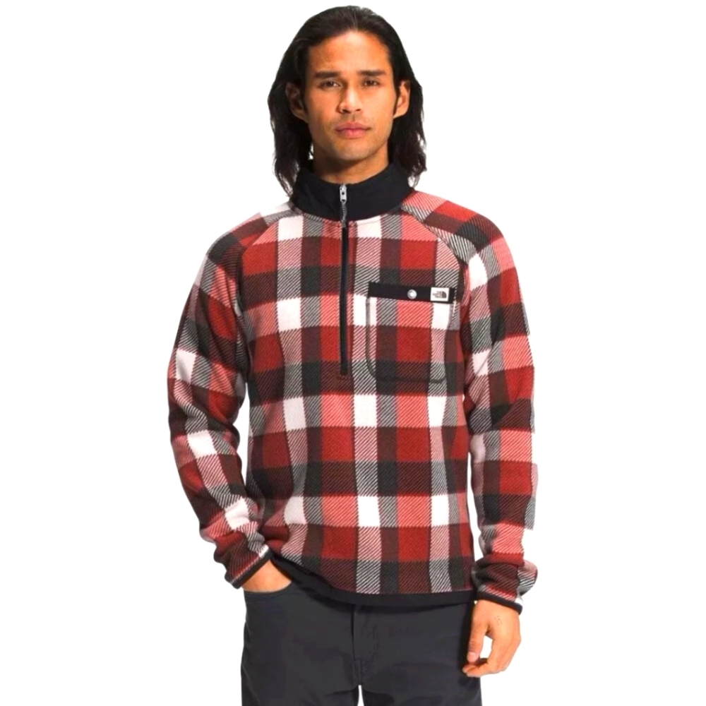The North Face Men's Gordon Lyons Red Black Plaid 1/4 Zip Pullover Size XL